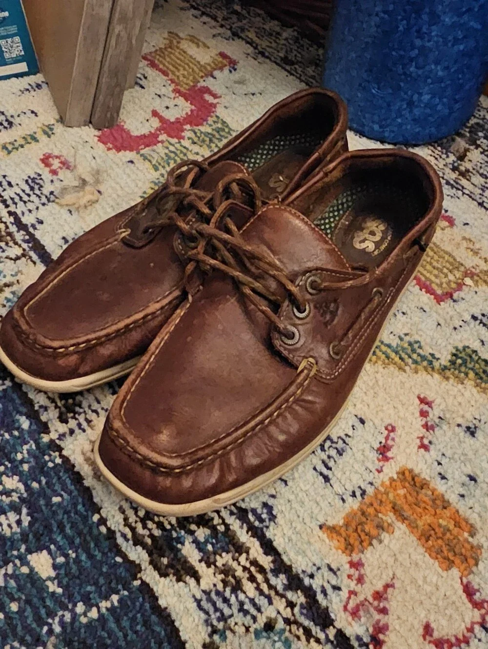 SAS Brown Leather Lace-Up Boat Shoes with White Soles